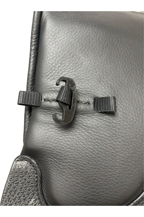 A close up photograph of the Premium Total Contact Saddle Seat showing clearly the Plastic T-Bar clips