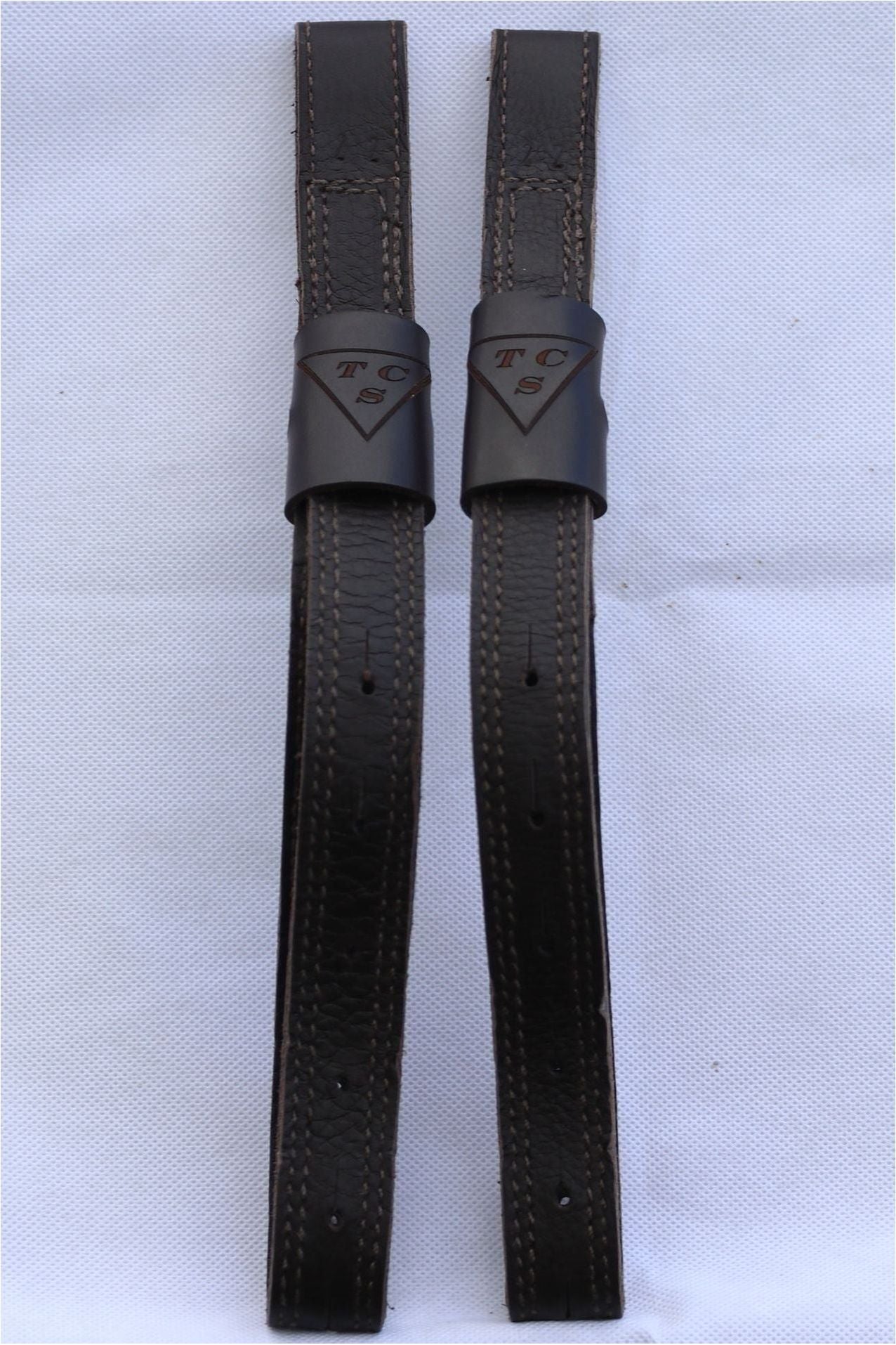 Brown TCS branded stirrup leather webbers