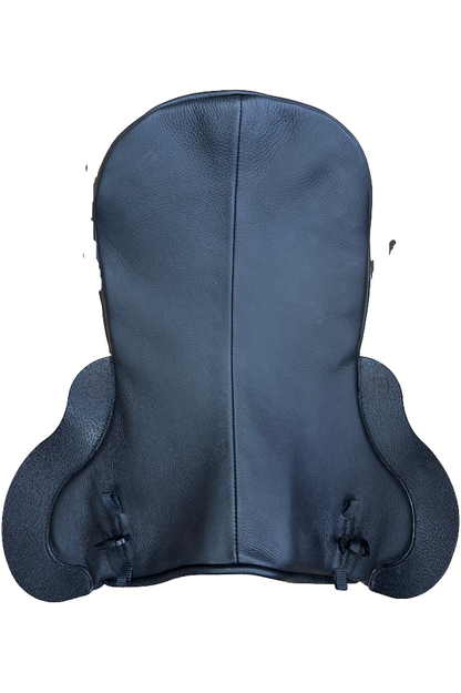 A view from above of the Total Contact Saddles premium black leather saddle seat