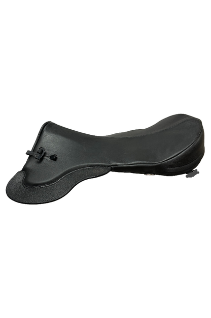 A view from the side of the Total Contact Saddles premium black leather saddle seat