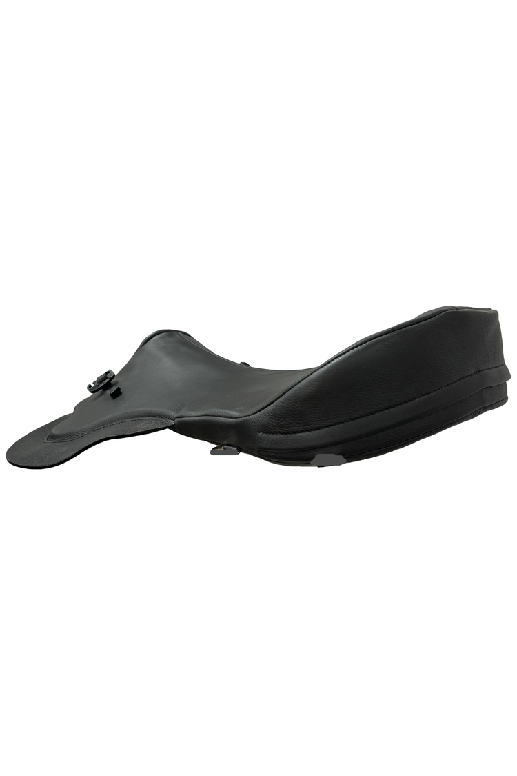 A view from the back of the Total Contact Saddles premium black leather saddle seat