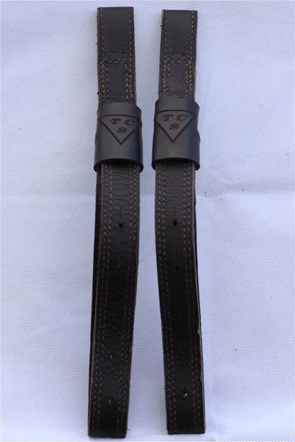 Brown TCS branded stirrup leather webbers